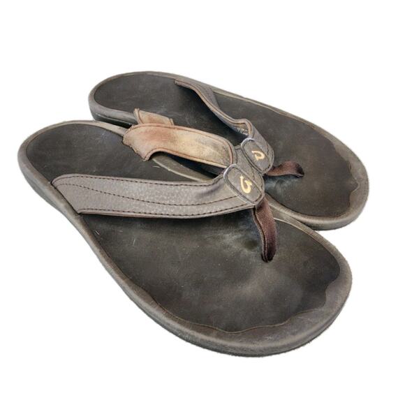 Olukai Women's Flip Flop Sandals Size 8 Brown Rubber Sole Slip-on - Picture 1 of 5